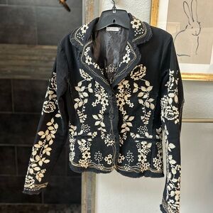 Black Blazer with Cream Embroidery